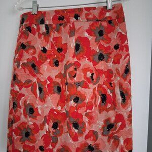 ANN TAYLOR POPPY PRINT COTTON PENCIL SKIRT SIZE 6